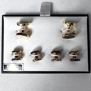 DAVID DONAHUE 14K GP Reversible Mother of Pearl and Onyx Cufflinks set W/4studs